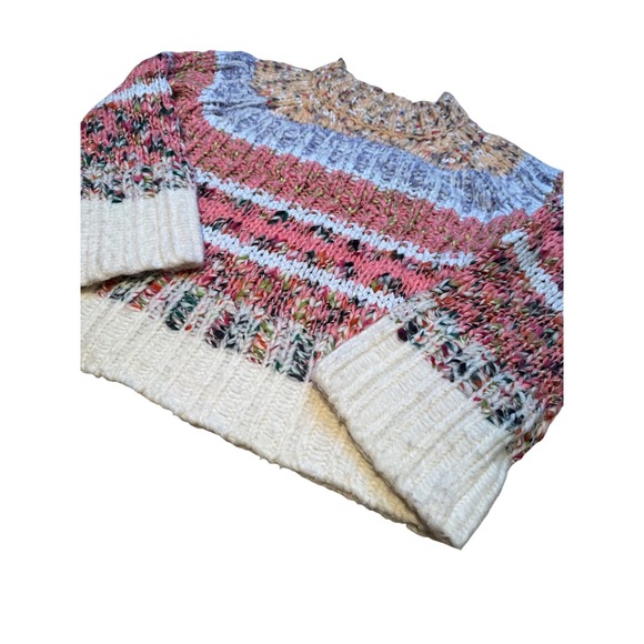 Anthropologie Chunky Knit Striped Sweater Wool Alpaca Blend Pink Blue XS - Picture 3 of 10